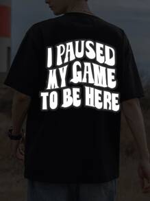 Manfinity Hypemode Men Reflective Slogan Graphic Tee - Black - View 1