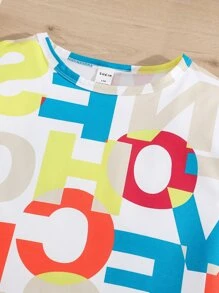 SHEIN Girls Letter Graphic Tee & Shorts - Multicolor - View 3