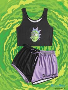 Rick and Morty | ROMWE Street Life Cartoon Graphic PJ Set - Multicolor - View 1