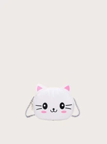 一件式女孩迷你貓 Pu 拉鍊開合卡通可愛斜挎包適合日常使用
