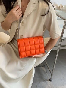 Mini Minimalist Quilted Chain Crossbody Bag - Orange - View 6