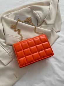 Mini Minimalist Quilted Chain Crossbody Bag - Orange - View 7