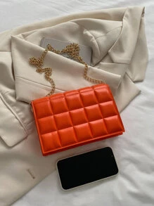 Mini Minimalist Quilted Chain Crossbody Bag - Orange - View 8