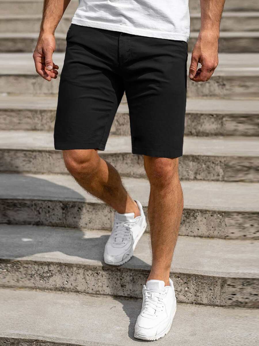 Manfinity Homme Men Solid Slant Pocket Shorts - Black - View 1