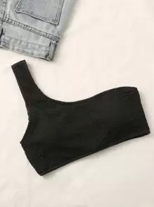 Swim Basics Summer Beach Plain Textured Bikini Top - Black - View 3