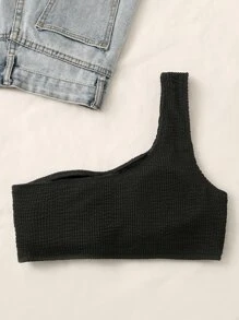 Swim Basics Summer Beach Plain Textured Bikini Top - Black - View 4