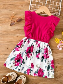 SHEIN Young Girl Floral Print Ruffle Trim Bow Front Dress - Multicolor - View 2