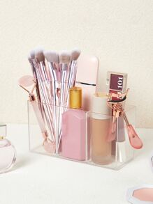 SHEIN BASIC LIVING Exclusive Makeup Brush Organizer-Rose Gold Rim - Clear - View 1