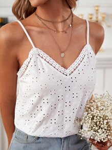SHEIN Frenchy Eyelet Embroidery Cami Top Summer White White - White - View 5