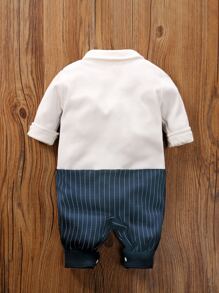 Yierying Jumpsuit 2 en 1 de cuello con lazo de rayas - Azul y blanco - Ver 2