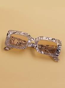 1 件女士塑料镜框方形装饰时尚眼镜，适合户外、旅行、派对使用，女士沙滩配饰，眼镜色调，秋冬女士基本款服装，夏季海滩度假、户外、旅行商务休闲礼物 - 黑與白 - 查看 2