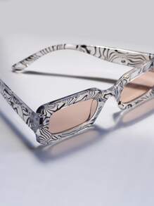 1 件女士塑料镜框方形装饰时尚眼镜，适合户外、旅行、派对使用，女士沙滩配饰，眼镜色调，秋冬女士基本款服装，夏季海滩度假、户外、旅行商务休闲礼物 - 黑與白 - 查看 5