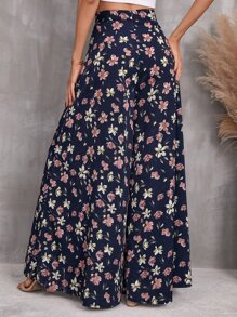 Breezaya 高腰花卉圖案寬腿褲子