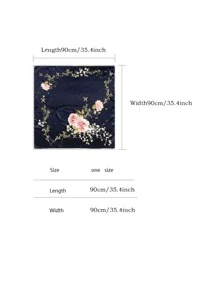 1PC90印花緞面方巾女圍巾 - 藏蓝色 - 查看 5