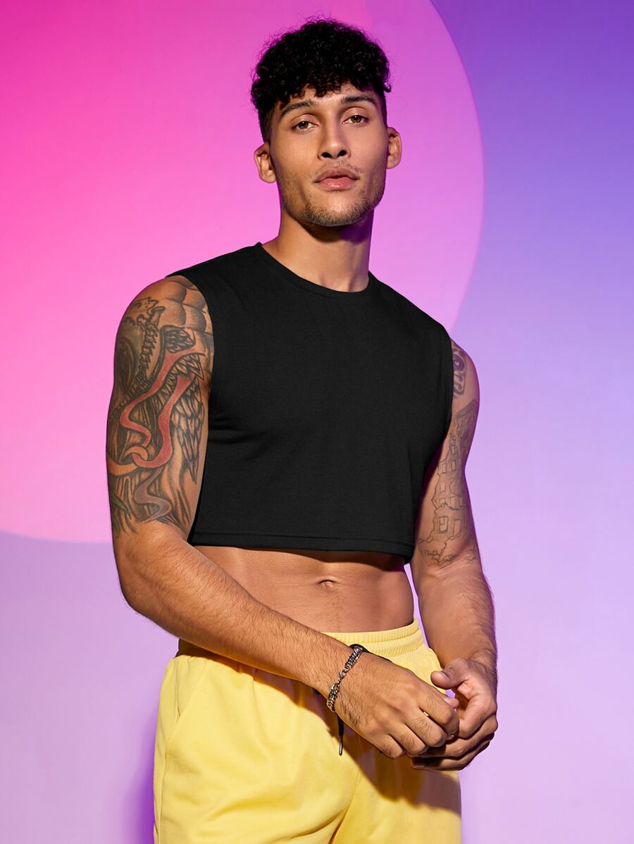 FeverCity Hombres Top tank corto unicolor - Negro - Ver 1