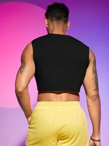 FeverCity Hombres Top tank corto unicolor - Negro - Ver 2