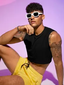 FeverCity Hombres Top tank corto unicolor - Negro - Ver 4