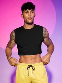 FeverCity Hombres Top tank corto unicolor - Negro - Ver 6