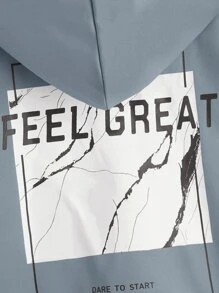 SHEIN 男孩標語圖案連帽T恤和腰部抽繩短褲 - 霧霾藍 - 查看 7