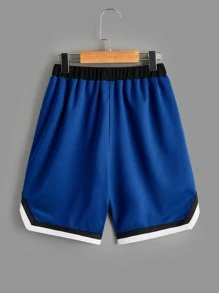 SHEIN Tween Boy Colorblock Drawstring Shorts With Striped Design At Hem - Blue - View 2