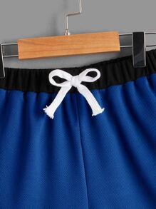 SHEIN Tween Boy Colorblock Drawstring Shorts With Striped Design At Hem - Blue - View 3