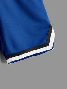 SHEIN Tween Boy Colorblock Drawstring Shorts With Striped Design At Hem - Blue - View 4