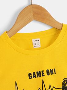 SHEIN Tween Boys' Game Controller & Letter Pattern T-Shirt, Minimalist, Comfortable, Casual, Suitable For Daily Summer Wear