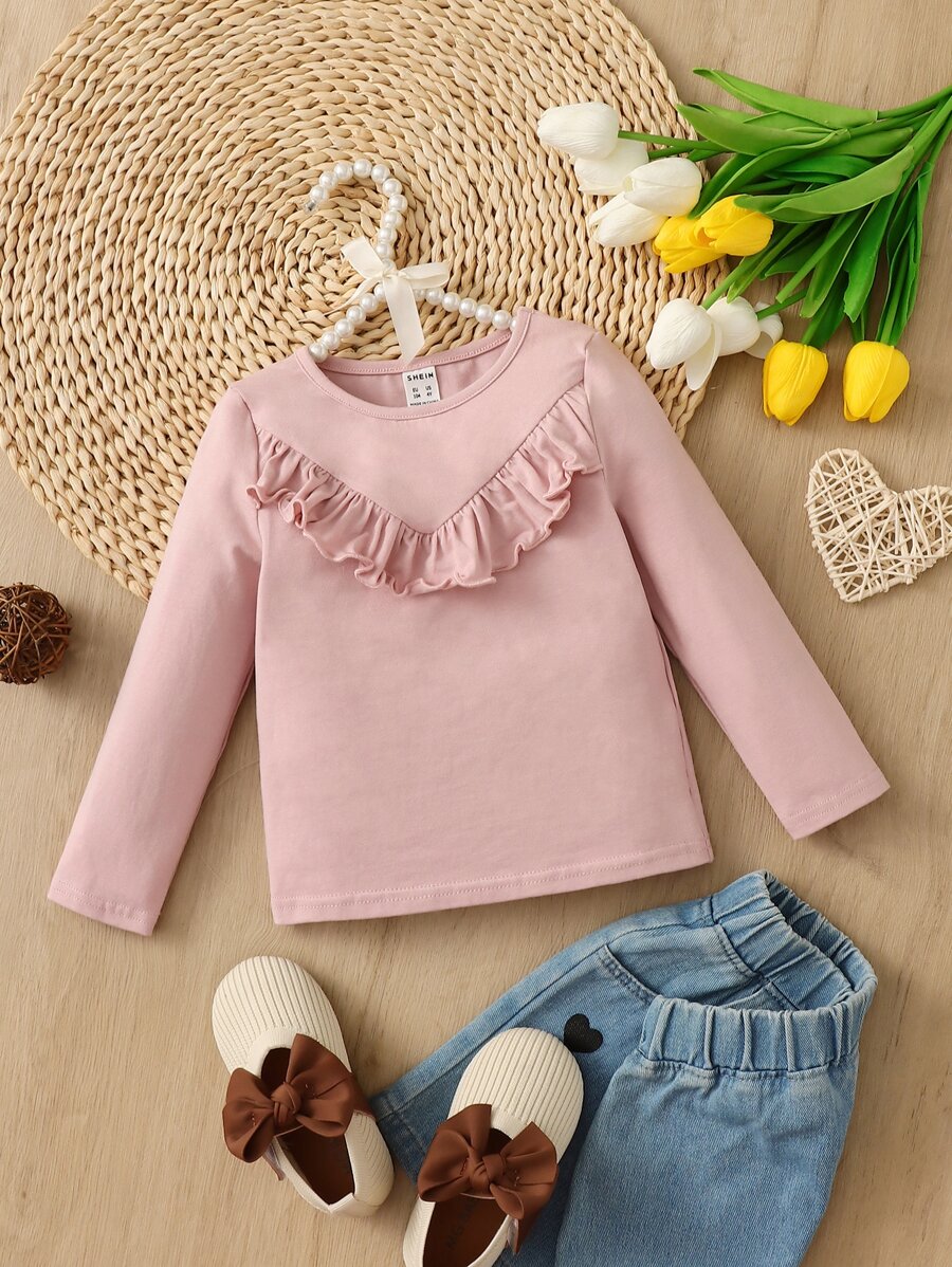 SHEIN Camiseta con volantes para niña joven - Rosa vieja - Ver 1