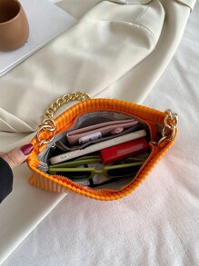 CONTAINEVERY 熒光橙壓花鏈條方包 - 橘色 - 查看 5