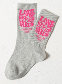 Slogan Graphic Crew Socks - Light Grey - View 2