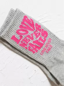Slogan Graphic Crew Socks - Light Grey - View 3