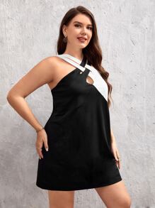SHEIN Privé Plus Two Tone Crisscross Cutout Cami Dress - Black - View 5