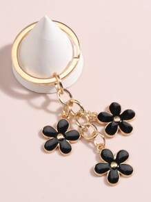 Cute Flower Charm Keychain Valentine's Day - Black - View 1