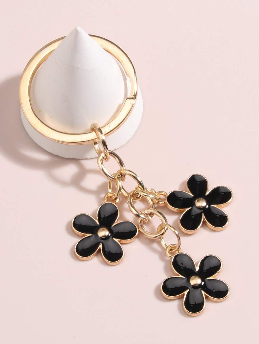 Cute Flower Charm Keychain Valentine's Day - Black - View 1
