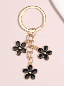 Cute Flower Charm Keychain Valentine's Day - Black - View 2