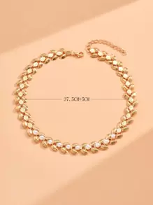 1pc Women Simple Chain Faux Pearl Necklace (Handcrafted Chain Trimmed By Length, Pearl Quantity Customizable, Crystal Size Changeable) - Multicolor - View 4