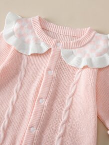 SHEIN Babymeisjes romper met geblokt patroon en ruches en kabelbreisel