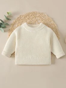 Bebé Jersey de cuello redondo tejido de canalé - Beis - Ver 1