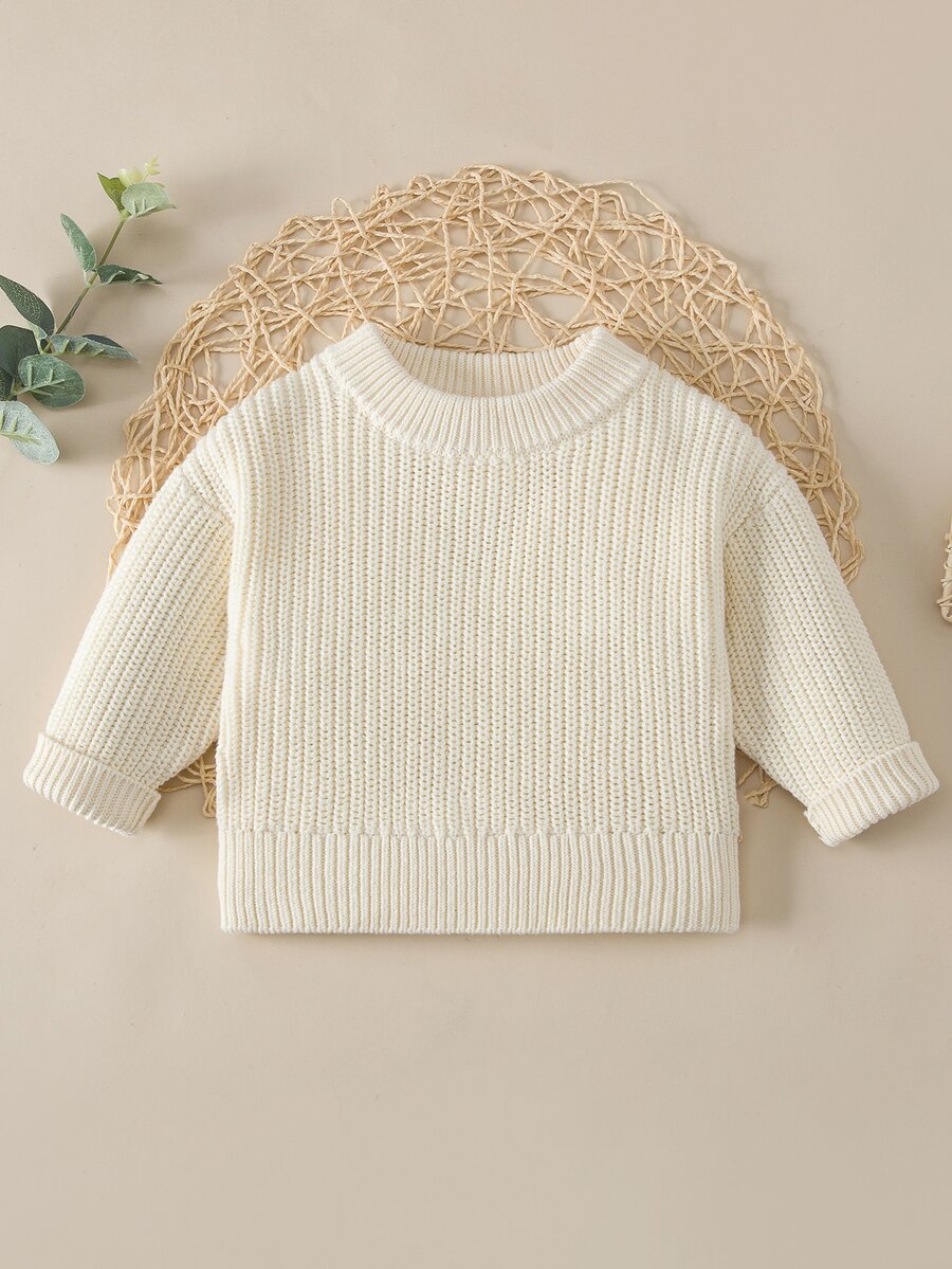 Bebé Jersey de cuello redondo tejido de canalé - Beis - Ver 1