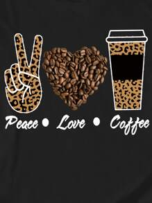 SHEIN LUNE Áo thun nữ Tim Lá thư Giải trí - màu đen - Xem 5