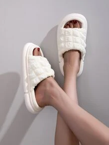 學院白色拖鞋適用於女士極簡抽褶細節臥室拖鞋
