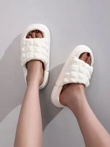 學院白色拖鞋適用於女士極簡抽褶細節臥室拖鞋
