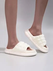 學院白色拖鞋適用於女士極簡抽褶細節臥室拖鞋