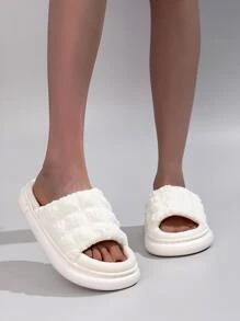 學院白色拖鞋適用於女士極簡抽褶細節臥室拖鞋