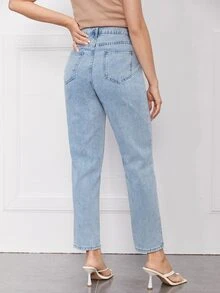 SHEIN Maternidad Jeans de pierna recta panel en contraste - Lavado ligero - Ver 2