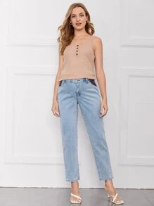 SHEIN Maternidad Jeans de pierna recta panel en contraste - Lavado ligero - Ver 3