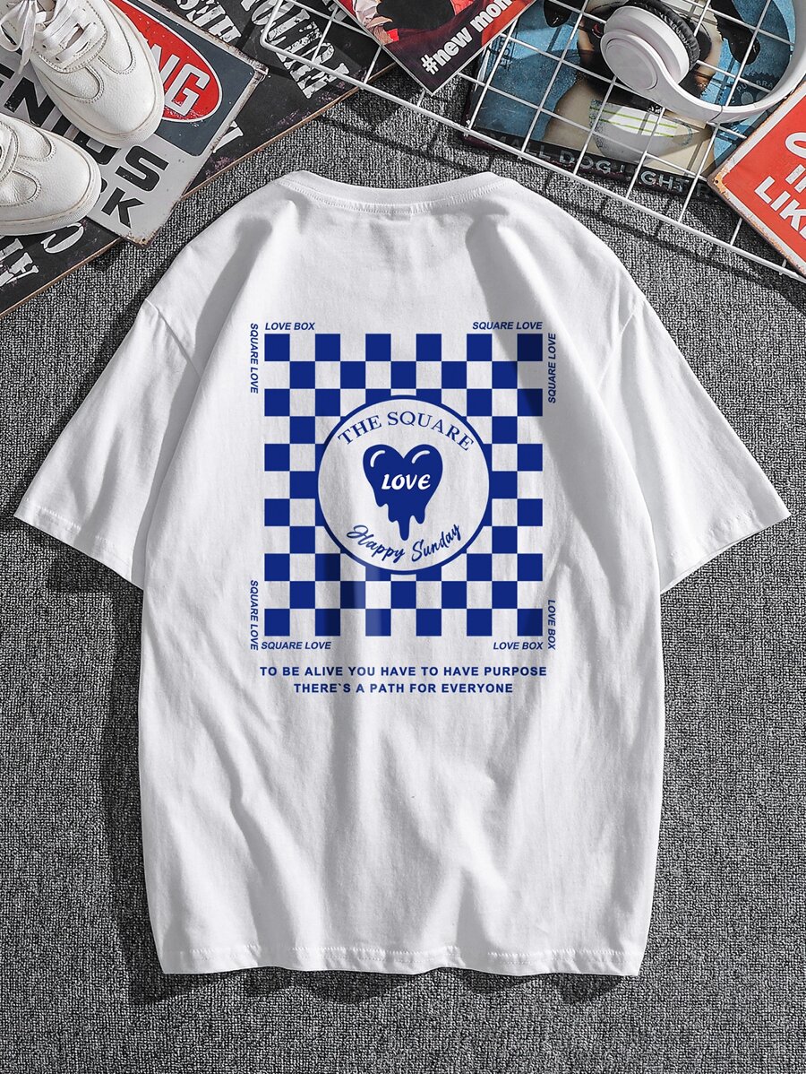 Manfinity Roghcode Tops Nam Lá thư Sọc ca rô Sẵn sàng - trắng - Xem 1