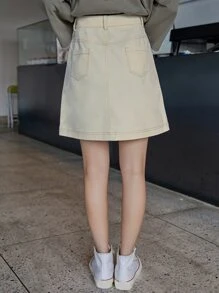 DAZY Stitch Trim Zip Fly Skirt - White - View 2