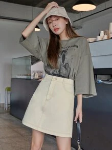 DAZY Stitch Trim Zip Fly Skirt - White - View 3