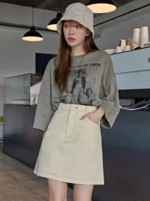 DAZY Stitch Trim Zip Fly Skirt - White - View 5